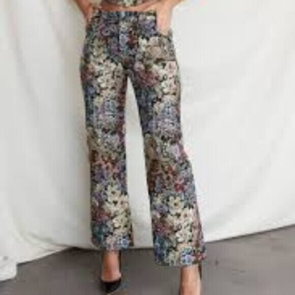 House Of CB Mistress Rocks Spectrum Floral Brocade Wide Leg Trousers L - Picture 3 of 13